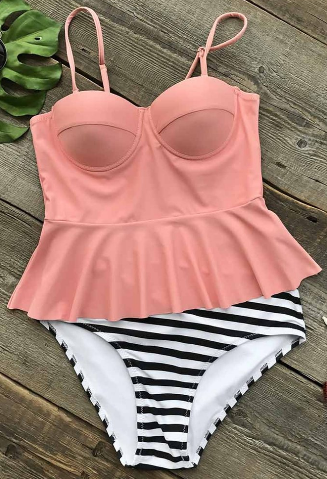 Cupshe Peplum Bottomless Sea Falbala Bikini Set Style Uncovered Hot Sex Picture