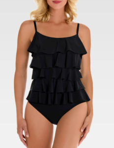 Tiered Ruffle Black One Piece Bathing Suit