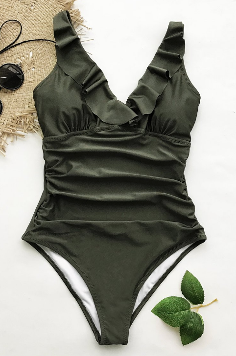 Dark Ruched One Piece Swimsuit